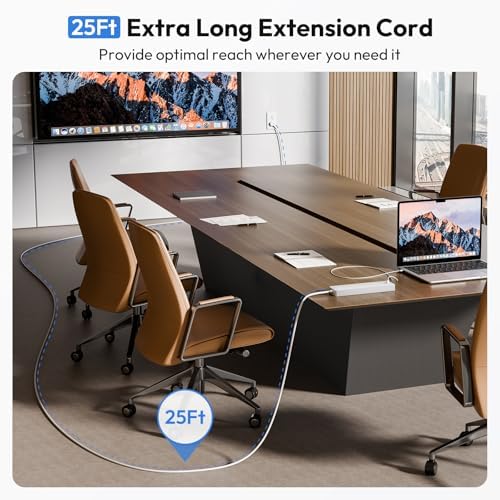 25Ft Extension Cord, NTONPOWER Long Cord Power Strip with 12 Outlet 3 USB(1 USB C), 2100 Joules, 1875W/15A, Overload Protection, Wall Mount for Home Office, Workbench, Garage, White - Image 2