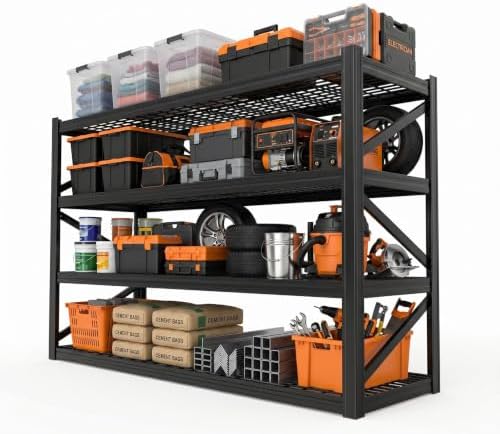 4-Tier Heavy Duty Garage Shelving, 8,000 lbs Capacity Adjustable Metal Storage Shelving Unit for Garage, Basement, Warehouse & Workshop, 71" W x 24" D x 71" H - Image 6