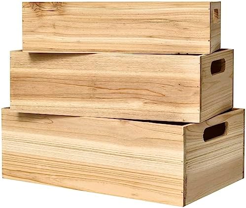 Set of 3 Wooden Boxes for Storage Small Crates for Display and Organizing, Farmhouse Style Storage Boxes for Crafts, Decor, Home Pantry and Living Room - Image 3