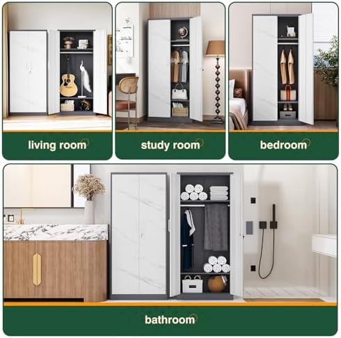 Letaya Wardrobe Closet, 72" H Clothing Storage Cabinet with Adjustable Shelves and Hanging Rod, Bedroom Armoire Clothes Organizer (White Gray) - Image 4