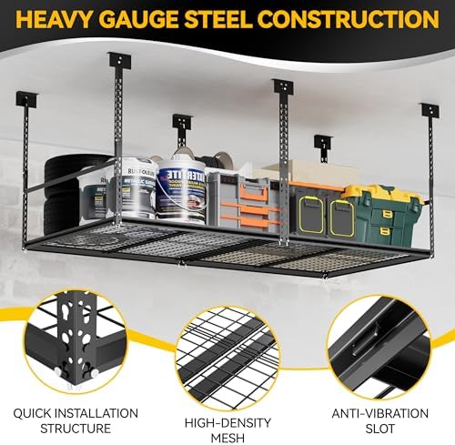 3x6 Ft Overhead Garage Storage Rack, 28-41 inch Height Adjustable Ceiling Mounted Organization Rack, 450 lbs Weight Capacity, 36"x72" Metal Rack for Garage Storage with Wire Decking - Image 3