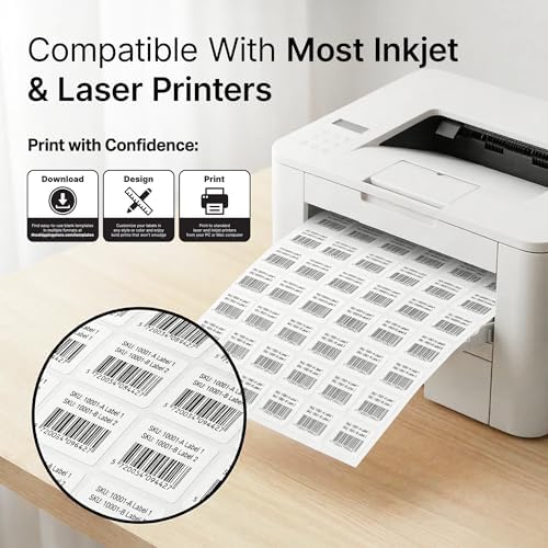 1" X 1" Matte White Printable Labels (250 Sheets, 15750 Stickers) - Image 3