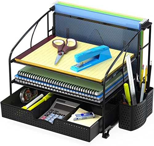 Simple Houseware 3-Tier Desk Organizer with Sliding Drawer, Black by SimpleHouseware
