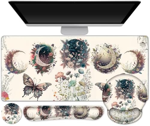 Large Desk Mat, Cute Boho Plants Mouse Pad, Apricot Desk Pad, XXL Mousepad by ToLuLu