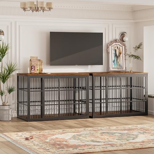 Lyromix 54" Dog Crate Furniture with Foldable Door, Rustic Brown - Image 6