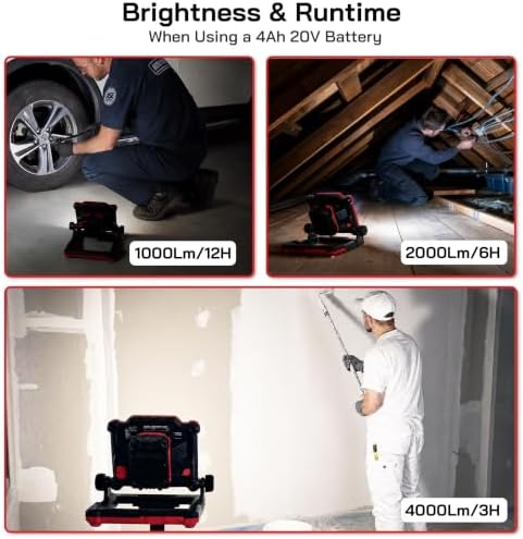 4000LM Cordless Tripod LED Work Light Fits DEWALT 20V Battery - Image 4