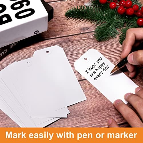 White Tags with Elastic String Attached - Coideal 350 Pcs Blank Hanging Paper Tag Strung Cardstock Shipping Tags with Reinforced Hole for Labeling Price Inventory Luggage 4 3/4" x 2 3/8" - Image 3