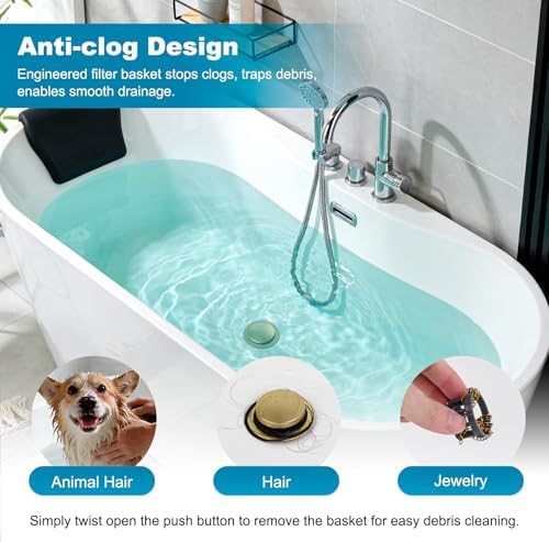 Hibbent 3 in 1 Metal Bathtub Drain Stopper, Universal Pop Up Tub Stopper - Image 7