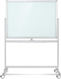Mobile Glass Whiteboard, Magnetic Double-Sided Easel Style Glass Dry Erase by Lilypan
