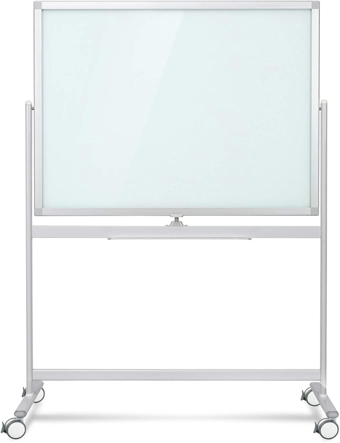 Mobile Glass Whiteboard, Magnetic Double-Sided Easel Style Glass Dry Erase by Lilypan
