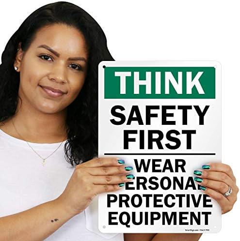 SmartSign - S-2917-AL-14 "Think Safety First - Wear Personal Protective Equipment" Sign | 10" x 14" Aluminum 10" x 14" Non-Reflective Aluminum - Image 2
