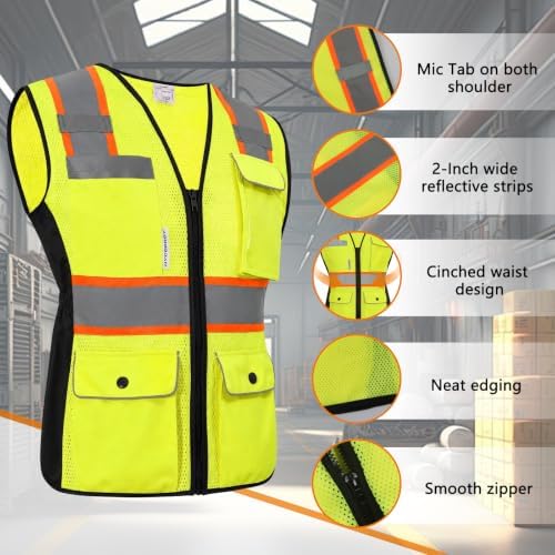 HYCOPROT Safety Vest for Women Mesh Reflective Lady High Visibility Construction Work Vest Meets ANSI/ISEA Standards - Image 2