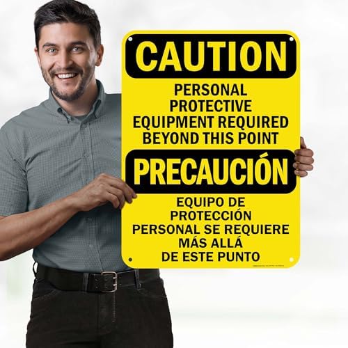Caution Personal Protective Equipment Required Beyond This Point Bilingual Osha Sign, 18x24 Inches, 55 mil thick HDPS (high density polystyrene), Made in USA by My Sign Center - Image 2