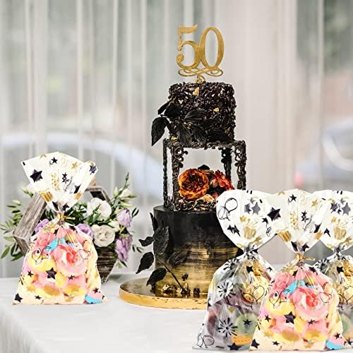 COQOFA 100 Pcs Black Gold 6"X10" Star Printed Gift Wrap Cellophane Bags with Twist Ties for Birthday, Graduation, Wedding, Christmas, Halloween - Image 6