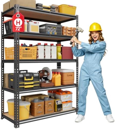 71.9" H Garage Shelves,Garage Storage Shelves Heavy Duty,Heavy Duty Garage Shelving,Adjustable 5 Tier Shelving for Garage Storage,Warehouse,71.9" Hx35.4 W x15.7 D by Korolado