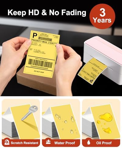 Phomemo 4x6 Thermal Label Printer Paper - 500 PCS Yellow 4"x6" Fan-Fold Shipping Supplies Labels - Water/Oilproof Label Stickers - Permanent Adhesive Thermal 4x6 Labels for Small Business (Pack of 2) - Image 2