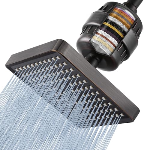 Voolan Filtered Shower Head - 20 Stage Luxury Rain Shower Filter For Hard Water for Remove Chlorine and Harmful Substances - 6" Square High Pressure Rainfall Showerhead (Oil Rubbed Bronze) by Voolan