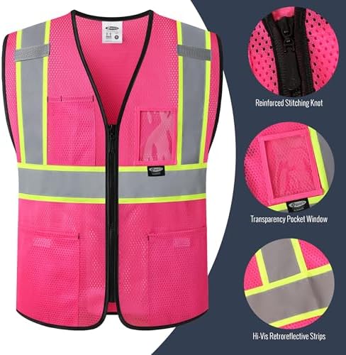 JKSafety Safety Vest for men women Hi Vis Vest with Pockets and Zipper High Visibility Construction Vests BX310 - Image 3