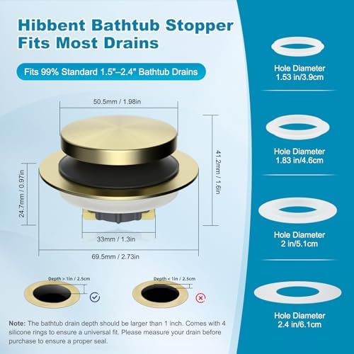 Hibbent 3 in 1 Metal Bathtub Drain Stopper, Universal Pop Up Tub Stopper - Image 3
