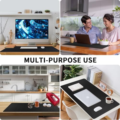 Bloss Desk Mat with Stitched Edges, Leather Large Mouse Pad, Non-Slip Desk Protector Mat, Desk Blotter, Waterproof Desk Pad for Office Home Decor/Black(31.5×15.7 Inches) - Image 6