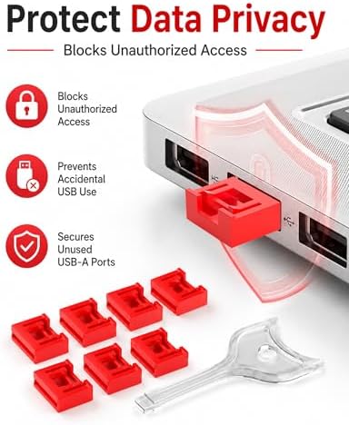 12-Pack USB-A Port Locks with 1 Key,Laptop Security Locks for Physical Security and Malware Protection, Removable USB-A Port Locks for PC Laptops, Protecting Data and Information Security (Red) - Image 3