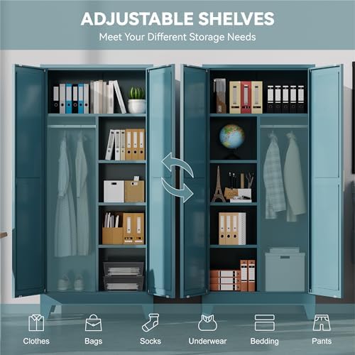 Baborokic 71" Armoire Wardrobe Closet with Hanging Rod,Metal Wardrobe Cabinet with Adjustable Shelves and Doors,Farmhouse Office Cabinets for Bedroom,Office,Laundry,Employee(Blue) - Image 3