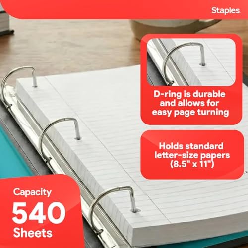 Staples Better Binder, 2-Inch D-Ring View, Teal, Holds 540 Sheets - Image 3