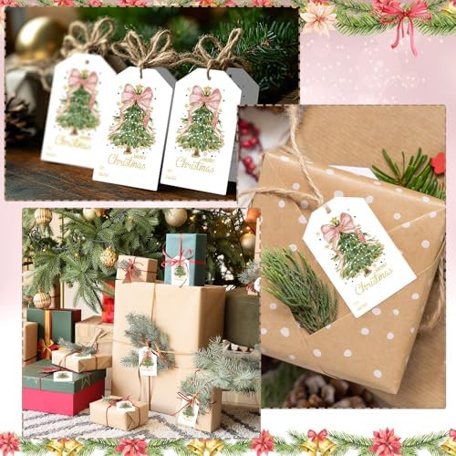 Teling 50 Pcs Christmas Gift Tags with String Pink Bow Merry Christmas Tags - Image 6
