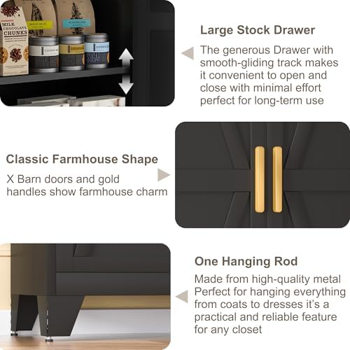 Baborokic Metal Armoire Wardrobe Closet with Hanging Rod,71H Metal Cabinet with Doors and Shelves,Freestanding Bedroom Armoire Closet,Storage Cabinets for Bedroom,Office,Laundry Room(Black) - Image 6