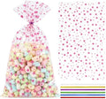 COQOFA 100 Pcs Pink Star 7"X12" Gift Wrap Cello Cellophane Treat Bags Party Favor Bags Clear Candy Cookie Plastic Poly Goodie Storage Bags with Twist Ties for Baby Shower, Gender Reveal, Birthday by COQOFA