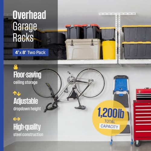 SafeRacks White 4x8 Overhead Garage Storage Rack 600 lb 12”-24" (2-Pack) - Image 2