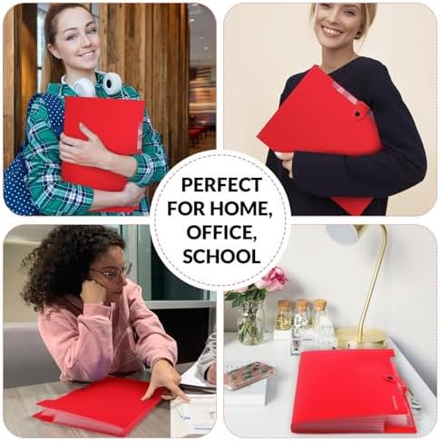 SKYDUE 8 Pockets Expanding File Organizer, Expandable File Folders with Pockets, Portable Document Paper Organizer, A4 Letter Size Filing Folder, Snap Closure, Red - Image 6