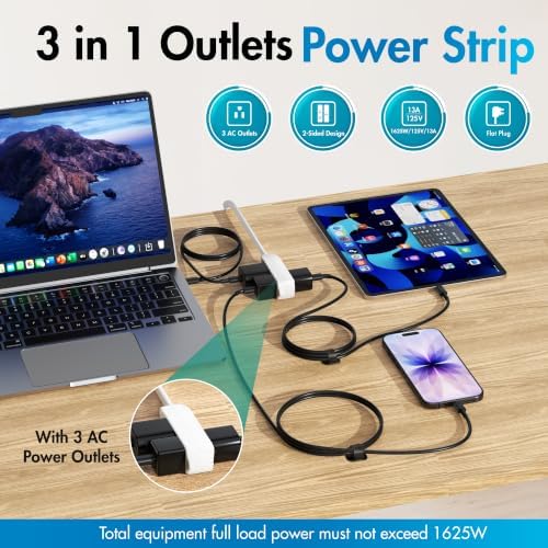 3 Outlets Flat Plug Extension Cord 20FT, 3 Prong Thin Grounded Power Strip, Right Angled Flat Plug, Low Profile Flat Indoor Cable, NISPT-2 16/3 AWG, 13A/125V/1625W, ETL Listed, White, 25 Zip Ties - Image 2