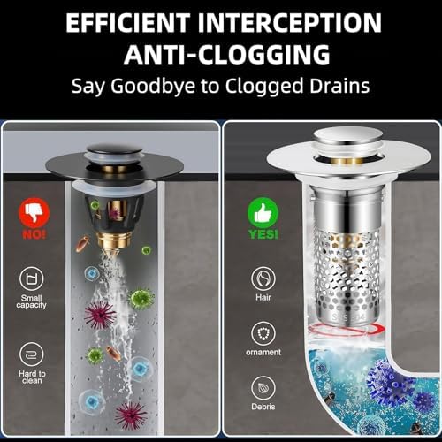 Bathroom Sink Drain Strainer 2 Pack,Bathroom Sink Stopper with Pop-Up Drain and Removable Hair Catcher, Stainless Steel Filter Basket, Fits Standard US Bathroom Sinks - Image 3