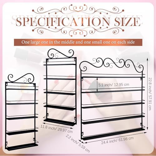 Sintuff 3 in 1 Nail Polish Rack Wall Mount Nail Polish Organizer 5 Tiers Shelf Storage Display Holder Stand Holds 200 Bottles for Home Salon Business Spa(Black) - Image 3