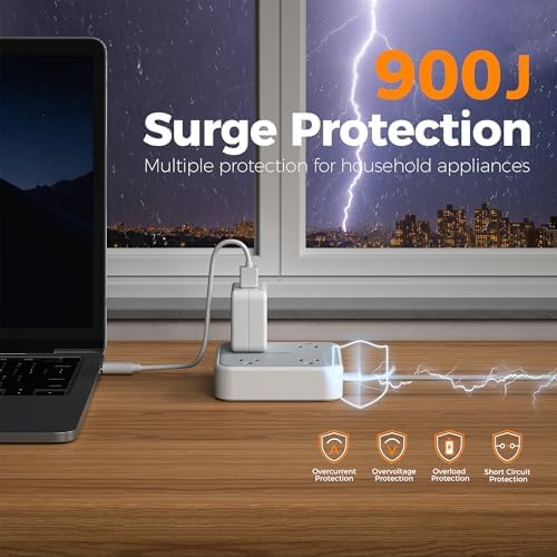 TESSAN Surge Protector Flat Extension Cord 10Ft, Flat Plug Power Strip - Image 5