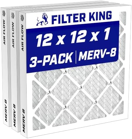 Filter King 12x12x1 Air Filter MERV 8, AC Furnace Filters (3-Pack) by FilterKing