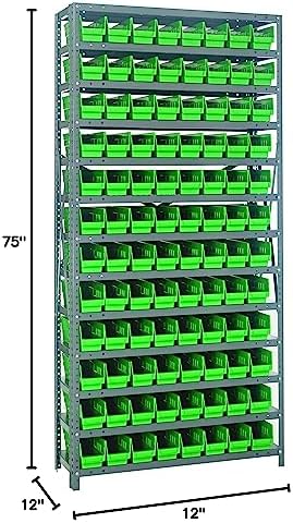 Quantum Storage Systems 1275-101GN Steel Shelving Unit with 4" Shelf Bins, 12" D x 36" W x 75" H, Green - Image 2