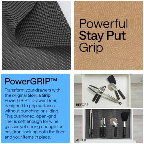 GORILLA GRIP powerGRIP Drawer Shelf and Cabinet Liner, 17.5"x20', Charcoal - Image 3