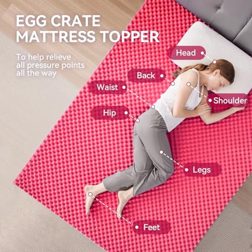 SINWEEK 2 Inch Egg Crate Memory Foam Mattress Topper Twin Size, Soft Mattress Pad for Back Pain Relief, Bed Topper, CertiPUR-US Certified, Pink - Image 2