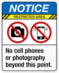 No Cell Phones Or Photography Beyond This Point Sign, ANSI Notice Sign, by SigoSigns