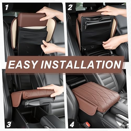 SINGARO Car Center Console Cover Pad, Universal Leather Waterproof Thick Arm Rest Cover for Car with 2 Storage Bags, Car Interior Accessories for Most Vehicles, Cars, SUVs, Trucks (Brown) - Image 4