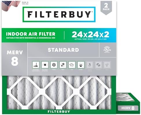 Filterbuy 24x24x2 Air Filter MERV 8 Dust & Allergy Defense (2-Pack) by Filterbuy