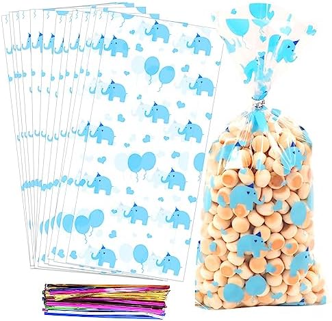 100 Pcs 5"X11" Gift Wrap Cello Cellophane Treat Bags Clear Candy Cookie Plastic Poly Goodie Storage Bags with Twist Ties for Baby Shower, Birthday, Wedding, Party by COQOFA