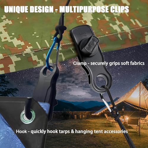 Tarp Clips Clamps Heavy Duty Lock Grip with Bungee Cords, Shark Shade Cloth Backdrop Tent Large Clip with Hook Accessories for Garden Outdoor Pool Cover Tarp Tie Downs Canvas Solar RV Awning - Image 4