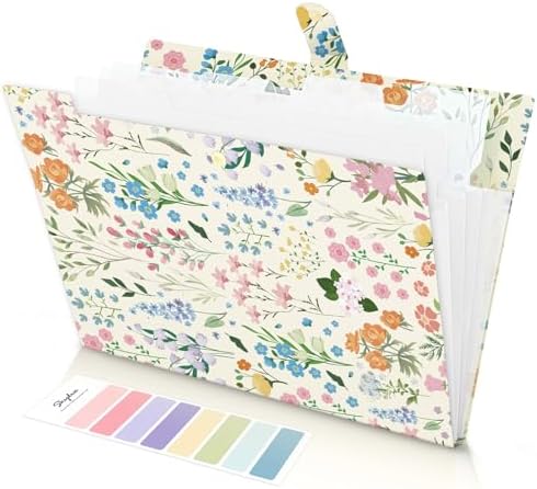 SKYDUE Expanding File Folder with 5 Pockets, Accordion File Organizer, Portable Receipt Paper Documents Organizer, Letter Size Filing Folder School Office Supplies, Apricot by SKYDUE