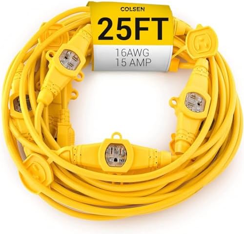 COLSEN Outdoor Extension Cord 25 ft with 6 Outlets, Yellow by COLSEN