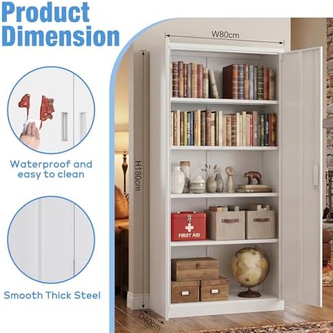 SUXXAN 71-Inch White Metal Storage Cabinet with Locking Doors - Image 2