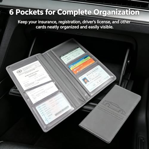 Car Registration and Insurance Holder, Vehicle Document Organizer with Secure Magnetic Closure, Automotive Glove Box Organizer for License, Cards & Essential Paperwork (Gray, 1PCS) - Image 4