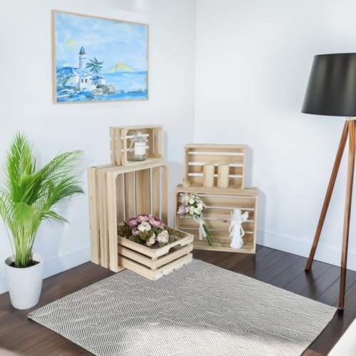 Wooden Crates, Unfinished Set of 5 Large Wood Crates with Handles, Rustic Farmhouse Wooden Crate for Decor, Wedding Birthday Home Party Living Room Kitchen Decoration - Image 6